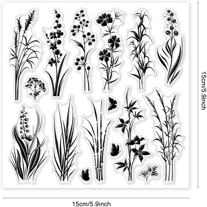 GLOBLELAND Plants Silhouettes Clear Stamps 5.91x5.91 inch Wildflowers Grass - Image 6