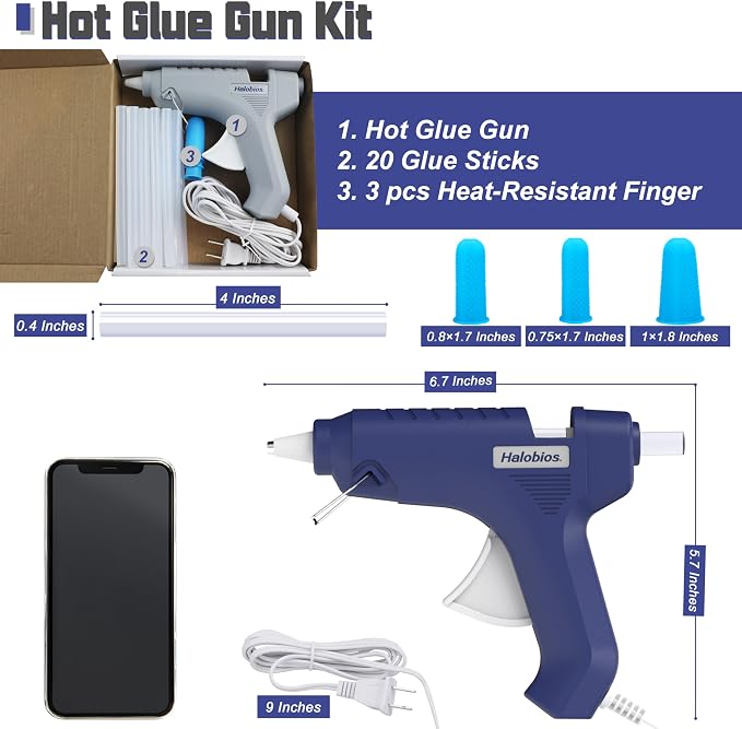 Halobios Hot Glue Gun with Preheating, 20 Glue Sticks, Full Size - Image 3