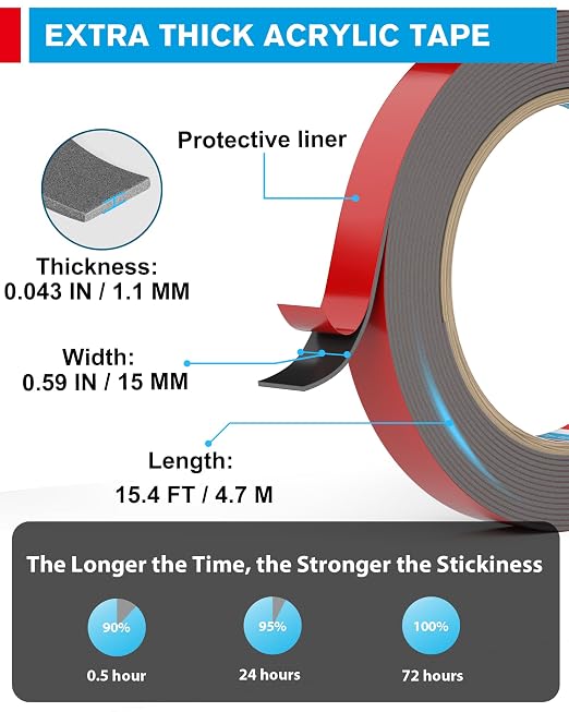 EMITEVER 0.59IN x 15.4FT Double Sided Tape Heavy Duty, Tesa Acrylic Foam | - Image 6