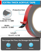 EMITEVER 0.59IN x 15.4FT Double Sided Tape Heavy Duty, Tesa Acrylic Foam | - Image 6