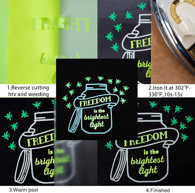 FUNKAKA Glow in The Dark Heat Transfer Vinyl Bundle, 9 Pack 12" x 10" Sheets - Image 4