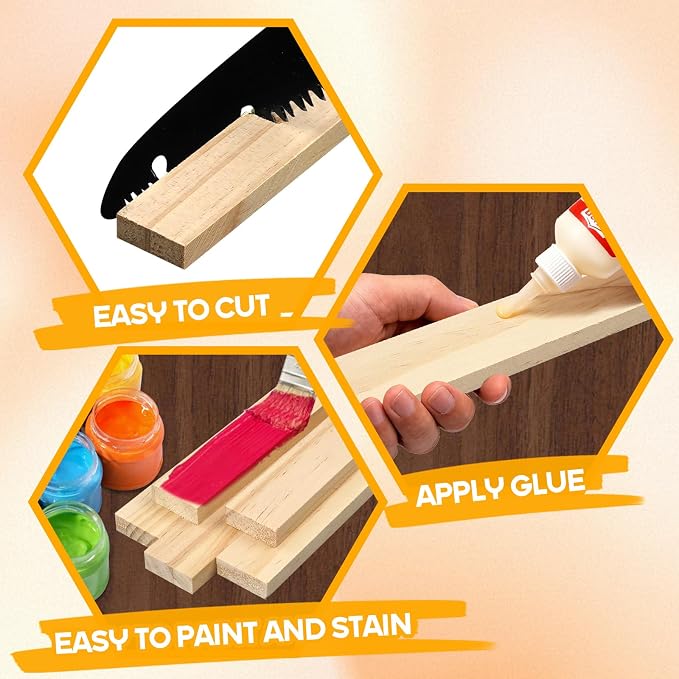 Wood Strips Slats for Wall, Square Wooden Dowels for Crafts 3/8"x 1" x 6" - Image 4