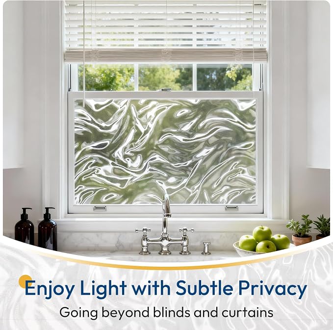 rabbitgoo Frosted Glass Window Privacy Film, Wave Pattern, 23.6" x 78.7" | - Image 2