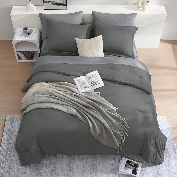WRENSONGE King Size Comforter Set- 7 Pieces Soft Grey Bed in a Bag - Image 2