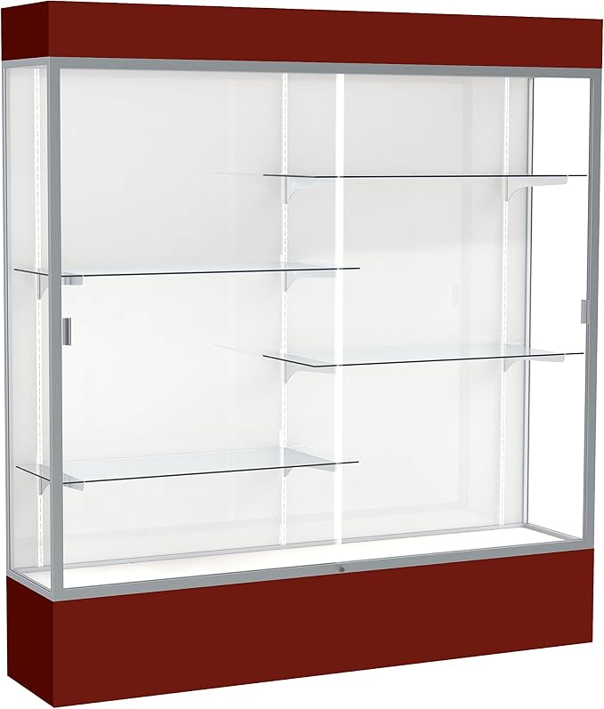 Waddell Spirit Lighted Floor Display Case, Satin Finish, Maroon Base and Top by WADDELL