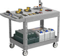 Heavy Duty Flat Top Utility Cart with Wheels 2-Tier Utility Plastic Service Work Cart for Shop, Garage, Warehouse, Maintenance 550 lbs