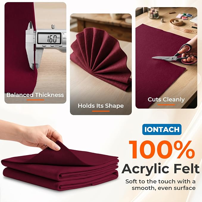 IONTACH 18" X 18" Soft Felt Sheets 1.6mm Thick | Acrylic Felt Fabric Sheets - Image 3