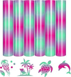Tintnut Green Pink Gradient Heat Transfer Vinyl, Ombre pattern, PU HTV Sheets by Tintnut