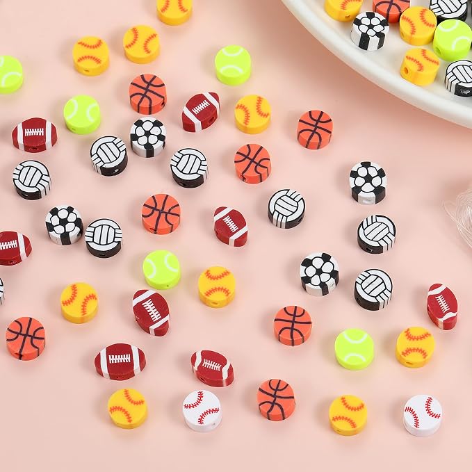100Pcs Sports Ball Beads for Jewelry Making, Sports Polymer Clay Bead, Baseball - Image 5