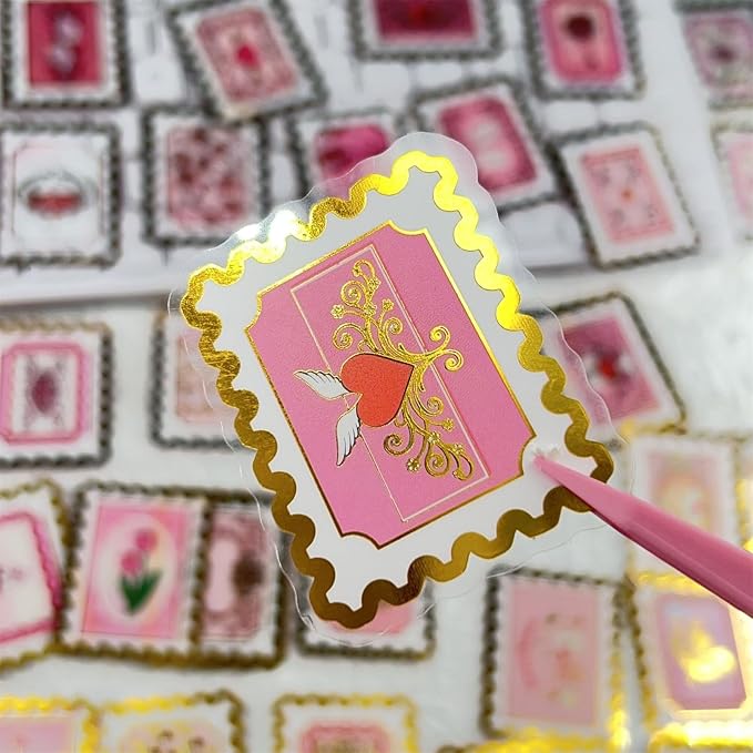 50 Pieces of Gold-Embossed Cartoon Love Stamp Stickers, Suitable - Image 2