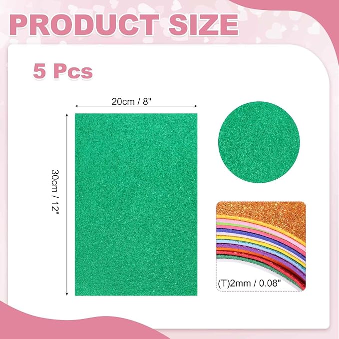 MECCANIXITY 5 Sheets Dark Green Shiny Foam Sheets, 8 Inch x 12 Inch Sparkle EVA - Image 2