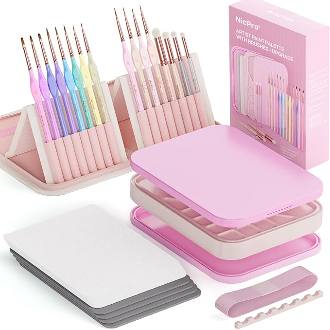 Nicpro Aesthetic Miniature Painting Kit, Stay Wet Palette & 16PCS Detail Paint by Nicpro