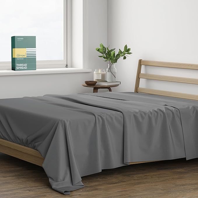 THREAD SPREAD 100% Organic Cotton Percale Flat Sheet Full Size by THREADSPREAD