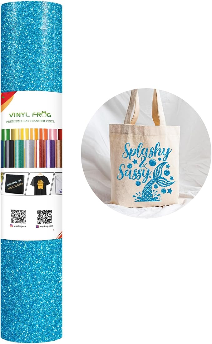 VINYL FROG Glitter HTV Vinyl 10" x5ft Heat Transfer Vinyl Roll Blue Iron on - Image 7
