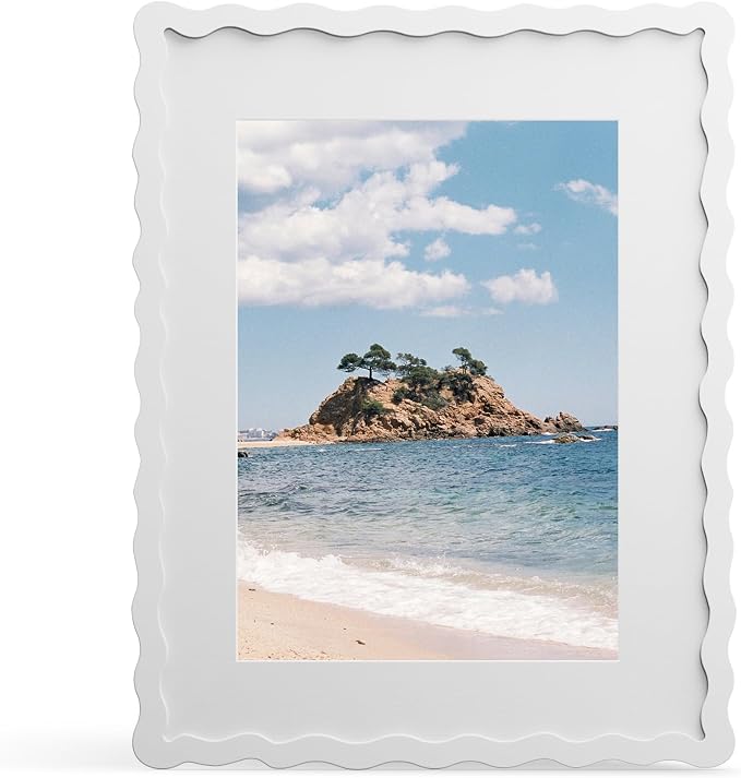 11x14 Picture Frame with Mat for 8x10, Wavy Edge Wooden Real Glass Photo Frame by THKRLOF