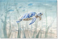 Ocean Wall Decor Blue Turtle Canvas Art Sea Grass Pictures Coastal Print by JAPOART