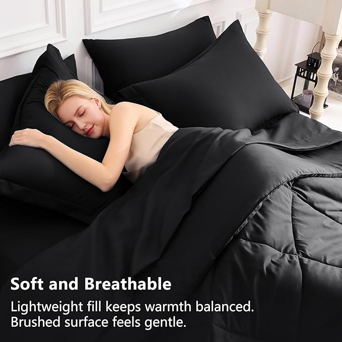 CozyLux Oversized King Comforter Set Black - Image 3