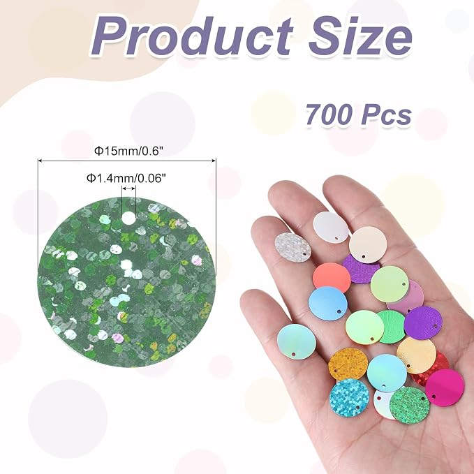 MECCANIXITY 700 Pcs Flat Round Sequins 15mm/0.6 Inch Loose Paillettes Craft - Image 2