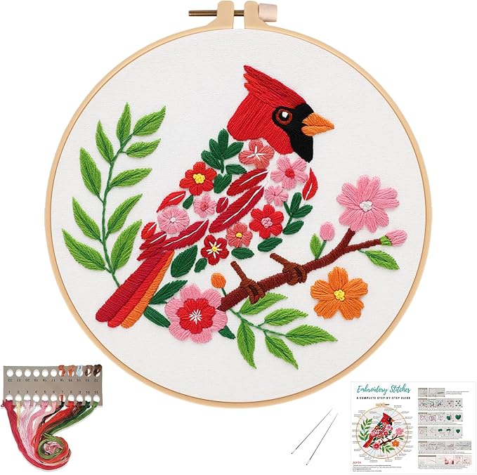 Louise Maelys Cardinal Embroidery Kit, Cross Stitch Kit by LouiseMaelys