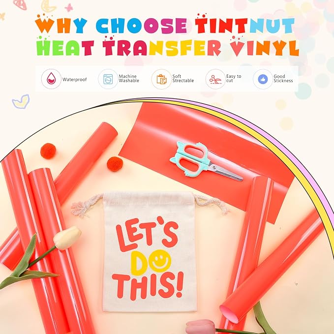 Tintnut Light Red Neon Heat Transfer Vinyl, easy cut & weed, stretch washable - Image 3