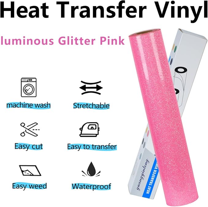 guangyintong Glow Glitter Pink Heat Transfer Vinyl HTV Rolls, HTV Vinyl - Image 6
