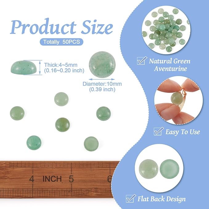 FASHEWELRY 50Pcs Natural Green Aventurine Cabochons Flat Back Gemstone - Image 4