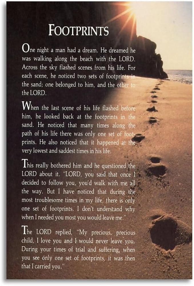 Zapeeitt Footprints In The Sand Christian Poem Motivational Quotes Canvas Art by Unknown