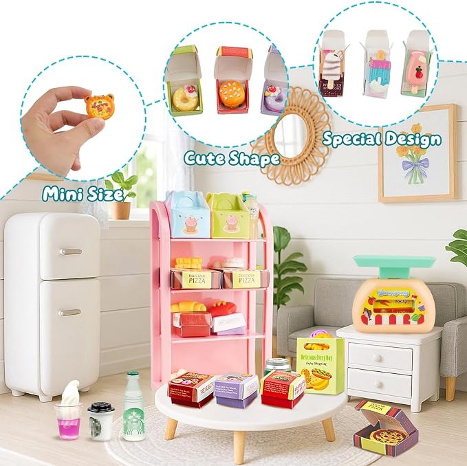 196Pcs Dollhouse Miniature Store Grocery Accessories Mini Shopping Cart Basket - Image 3