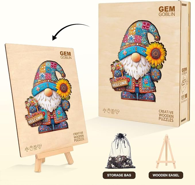 Garden Gnome Puzzles Elf Sunflower Basket Stained Glass Colorful Puzzle Adults - Image 5