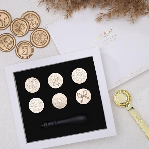 UNIQOOO 6 Pcs Wax Seal Stamp Set, Blessing Sealing Stamper Kit, Wooden Handle - Image 3