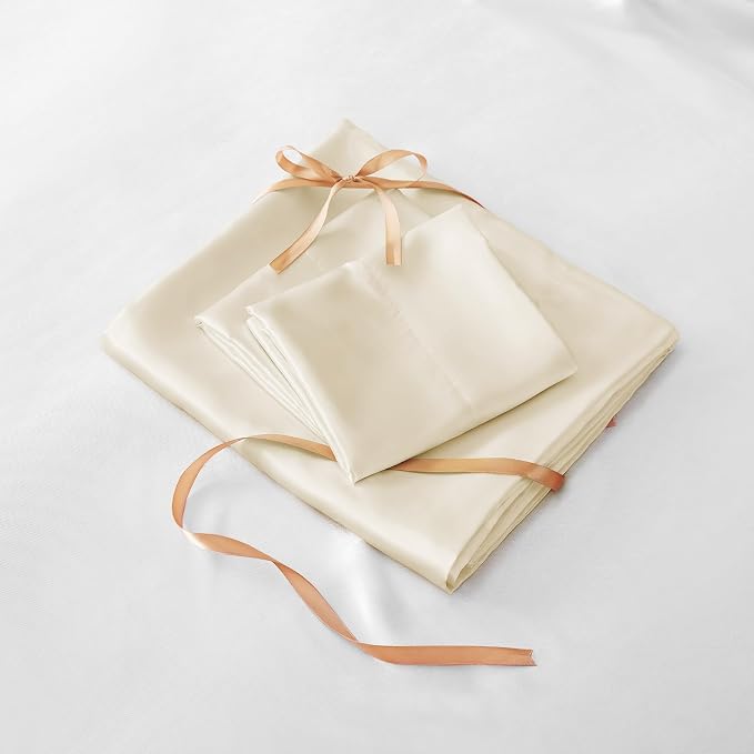 BEDELITE Satin Sheets Full Size Bed Set, Luxury Soft Beige Silky Sheet - Image 7