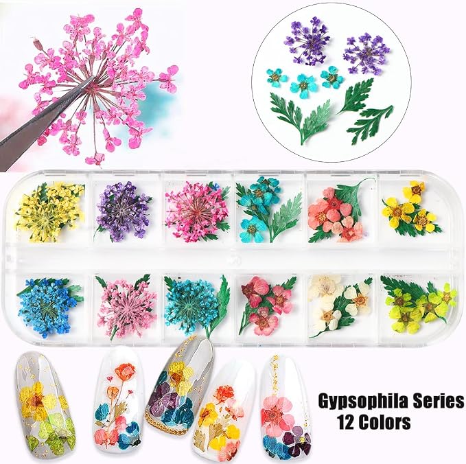 2 Boxes 3D Real Dried Flowers for Nail Art Colorful Mini Natural Gypsophila | - Image 3