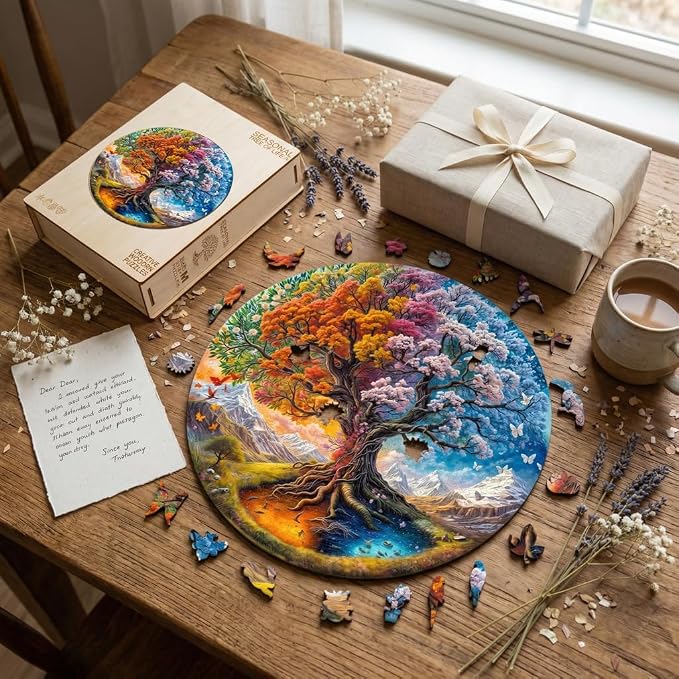 Wooden Puzzles Adults, Seasonal Tree of Life Wooden Puzzles 200 Pieces - Image 7
