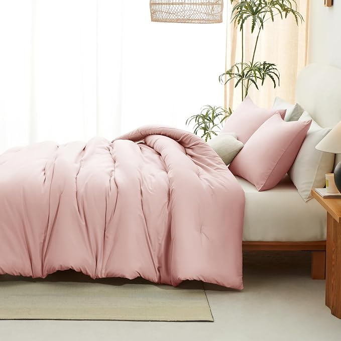 CozyLux King Size Comforter Set Blush Pink, 3 Pieces Solid Comforters King Size - Image 8