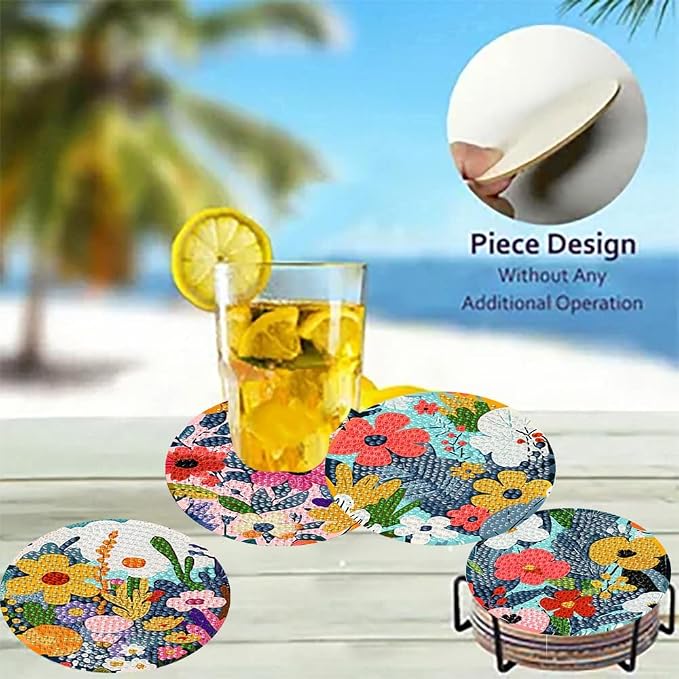 8 Pack Diamond Art Coasters, Wildflowers Diamond Painting Coasters Kits | - Image 4