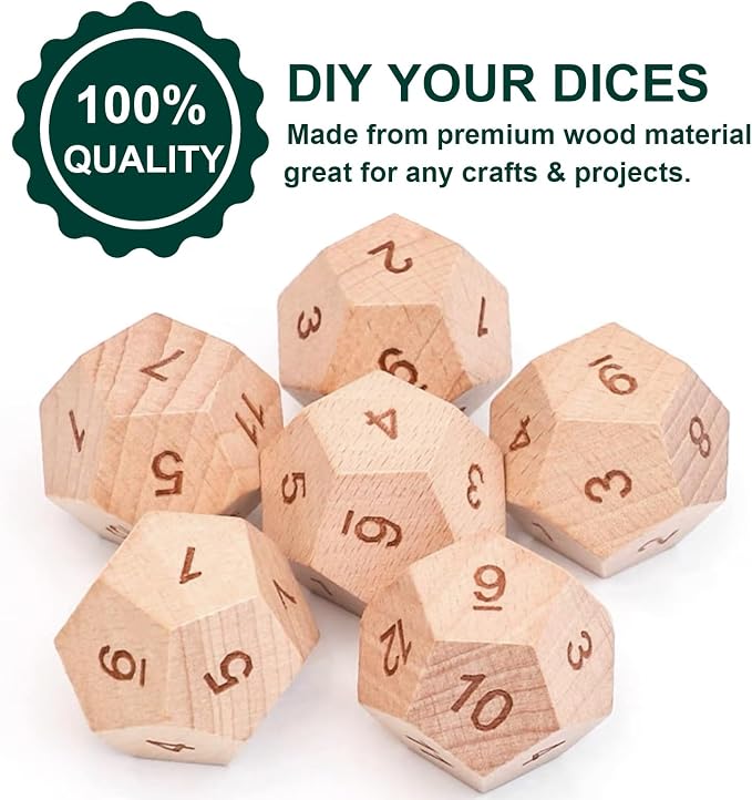 Unfinished Wood Crafts Dice, 6 Pack DIY Wooden Dices 12 Sided Blank Wood Dices - Image 6