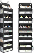 Yecaye 2 Pc Over the Door Organizer with 5 Bins 10 Side Pockets, 44lbs Load Hanging Bathroom and Bedroom Organizer, behind the Door Hanging Organizers for Nursery Newborn Baby Essential Stuff Black
