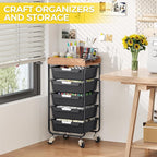 SYKIARIOL Utility Cart with 5 Labeling Drawers and Wooden Tabletop – Rolling - Image 7