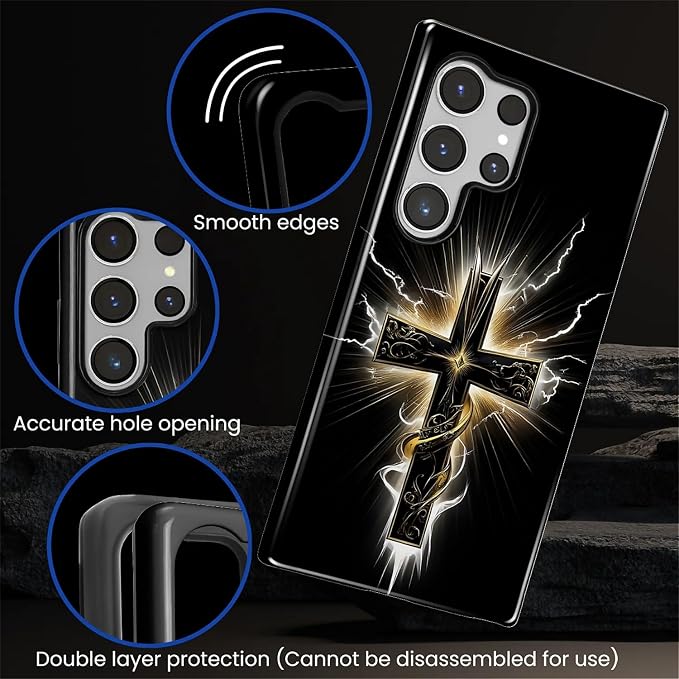 for Samsung Galaxy S24 Ultra Case, Cool Cross Pattern Glossy 2 in 1 Shockproof - Image 5