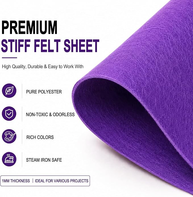 Purple Large Felt Fabric 36" x 36", 1mm Stiff Felt Sheet, Nonwoven Fabric - Image 4