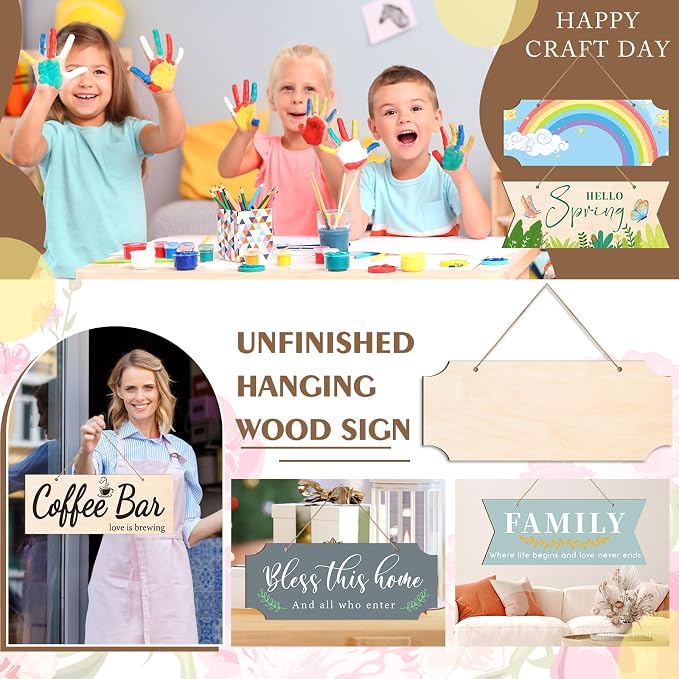 30 PCS Unfinished Wood Crafts Blanks Rectangle Hanging Wood Sign Plaque Wooden - Image 4