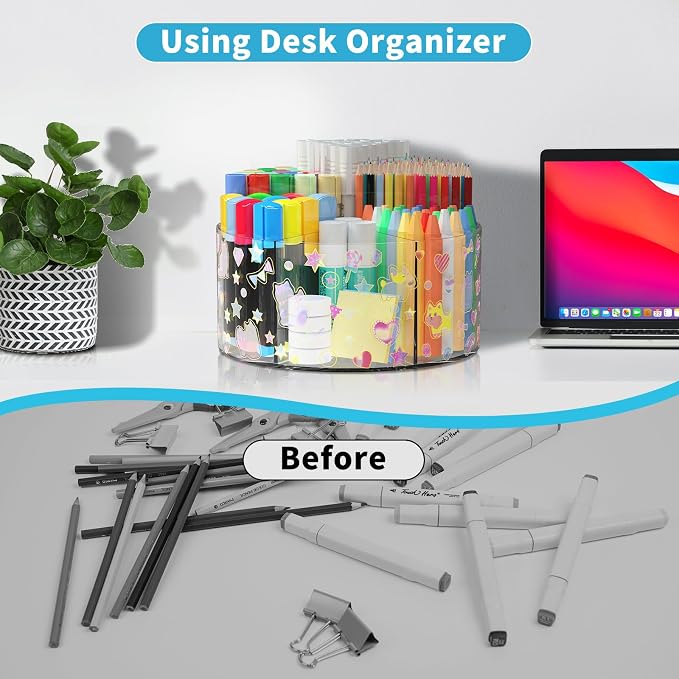 Acrylic Pen Holder with 2 Adhesive DIY Stickers, Desk Organizer Marker Holder - Image 6