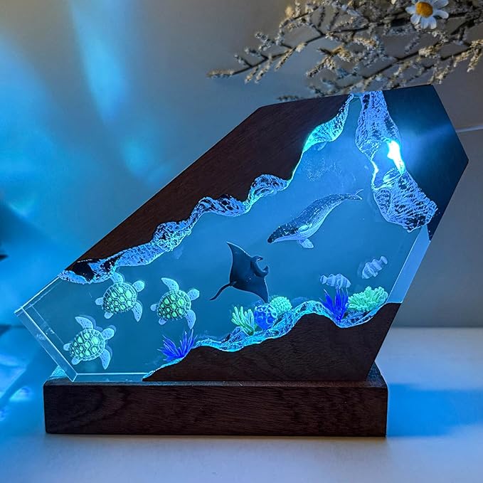 Humpback Whale Ocean Resin Lamp, Handmade Resin Night Light by NICEHERA