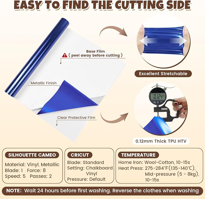Royal Blue Metallic Heat Transfer Vinyl Roll - Image 3