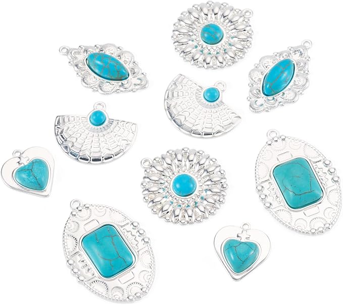 10Pcs Synthetic Turquoise Stone Charms Western Tibetan Style Turquoise Charm - Image 7