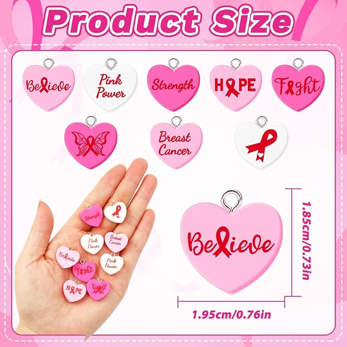 Augshy 64 Pcs Breast Cancer Awareness Resin Charms, Breast Cancer Conversation - Image 2