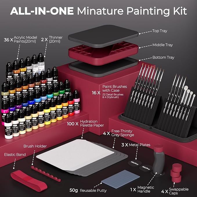 Nicpro All-in-One Miniature Painting Kit, Including 36 Colors Model Paint - Image 3
