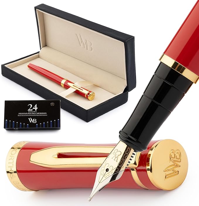 Wordsworth & Black Fountain Pen Set, Medium Nib, Includes 24 Ink Cartridges and by WordsworthBlack