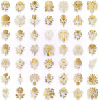 50PCS Gold Foil Floral Stickers, Metallic Botanical Decals, Waterproof PET - Image 4