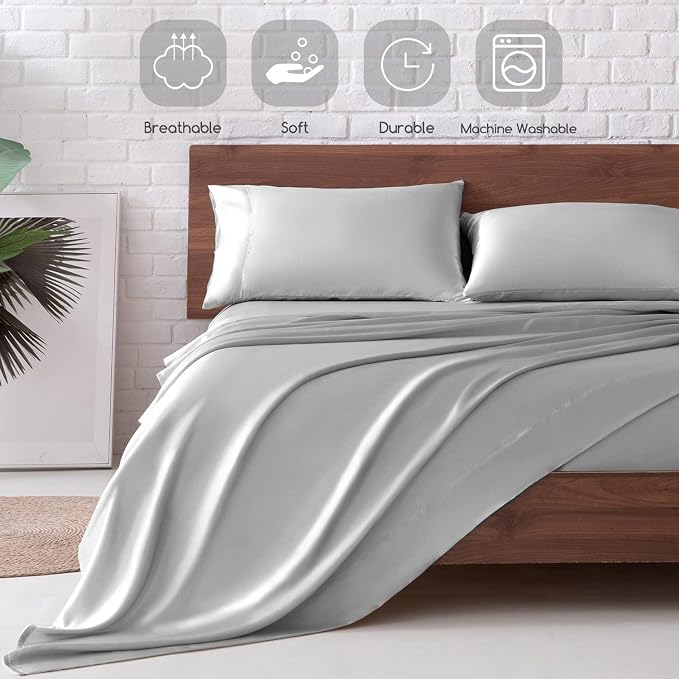 MR&HM Satin Bed Sheets, Queen Size Sheets Set - Image 5